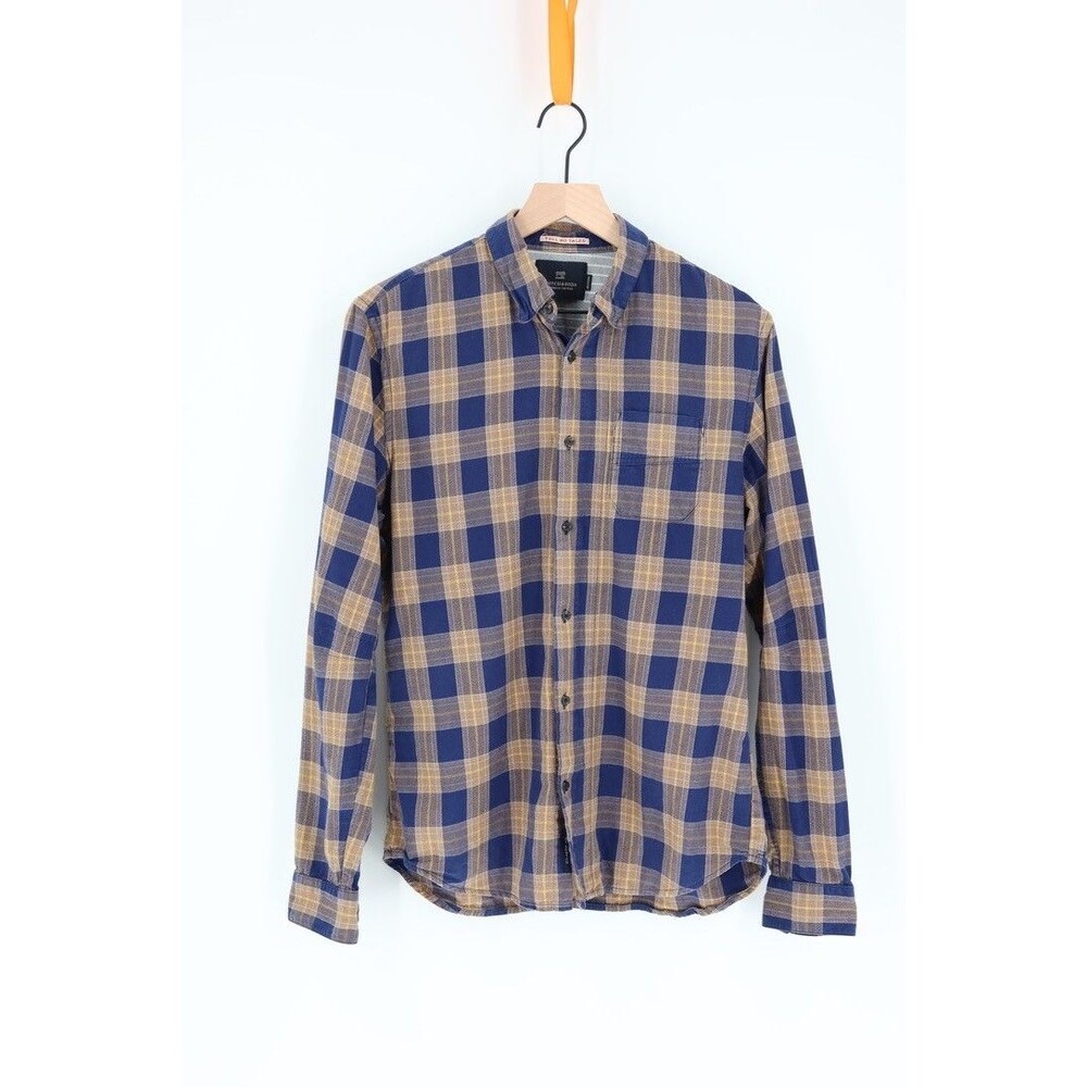 Scotch and Soda Tell No Tales Men Sz M Blue Yellow Plaid Button Down Shirt